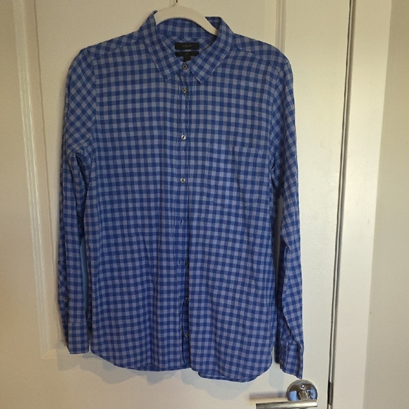 J. Crew Blue and White Checkered Gingham Shirt - Picture 1 of 5